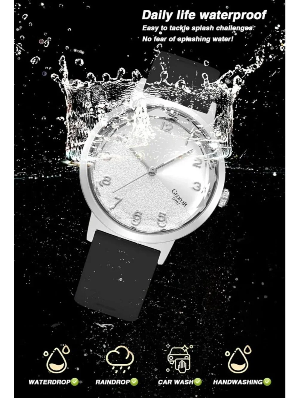 Women's Black Silver Analog Quartz Silicone Timepiece Waterproof Casual Watch